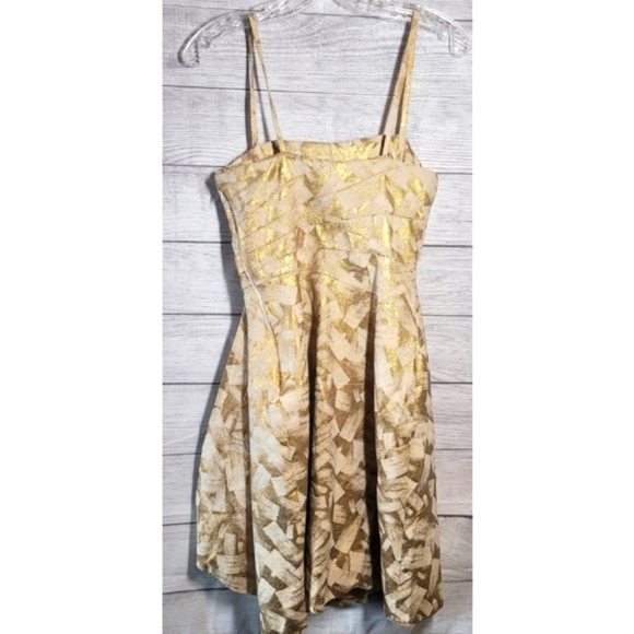 Alberto Makali Women's Cocktail Dress Size 4 Metallic Gold Sash Spaghetti Straps - Picture 4 of 15